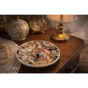 Myott Son England 1940s Bermuda Floral Glazed Earthenware Pin Dish, 4.25”